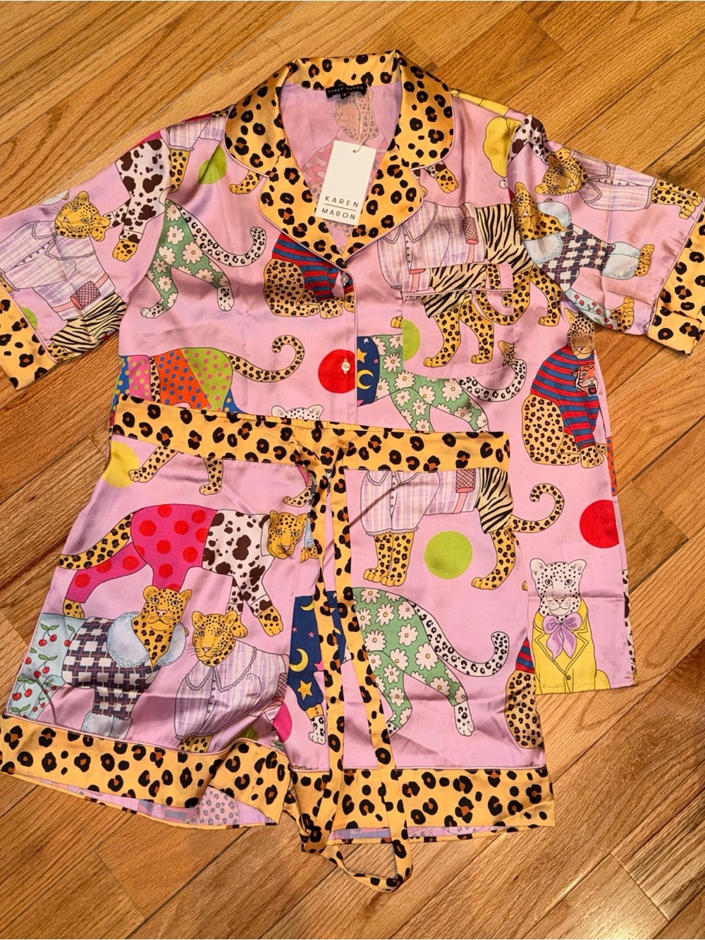 NWT Anthropologie x Karen Mabon Satin Leopard Pyjama Set size Small - Picture 2 of 2
